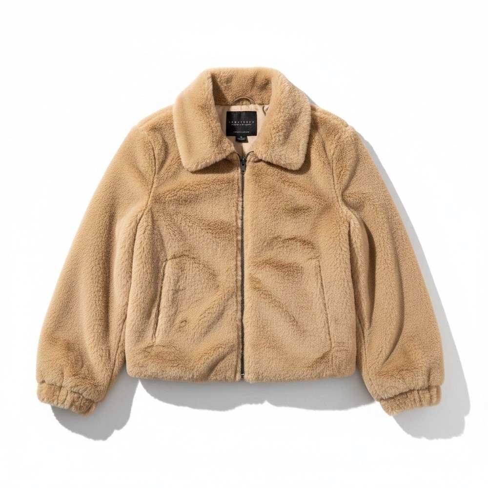 Sanctuary Faux Fur Bomber Jacket Camel Tan Full Zip XJ9193S6 Womens Medium